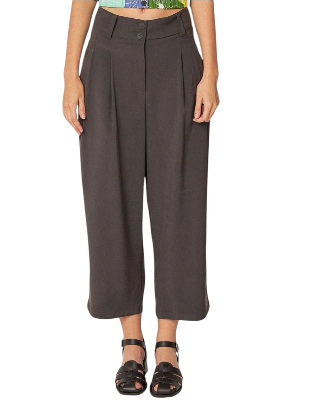 SKFK Esti Trousers Dark Khaki Charcoal Grey Cropped Wide Leg Pants NWT US 6
